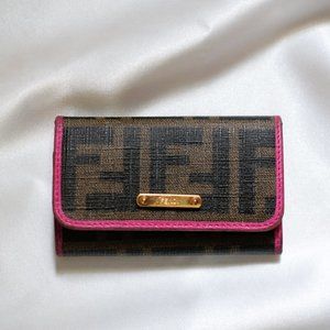 ✨ Authentic Pre-Loved Fendi Zucca Canvas Key Case with Pink Trim ✨